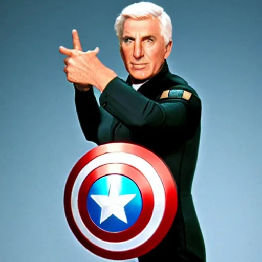 Prompt: Leslie Nielsen as captain america