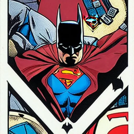 Image similar to batman playing cards with superman, by ty templeton, comic book art