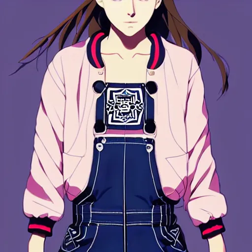 Prompt: a beautiful! boyish! natalie portman alluring gravure! model, wearing oversized mayan bomber jacket and leotard with overalls, bulky poofy bomber jacket with mayan patterns, aztec street fashion, gapmoe yandere grimdark, trending on pixiv fanbox, painted by greg rutkowski makoto shinkai takashi takeuchi studio ghibli