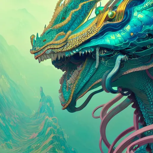 Image similar to a beautiful hyperdetailed character design 4 k wallpaper illustration of cyan dragon victo ngai, from china, style of studio ghibli, makoto shinkai, raphael lacoste, louis comfort tiffany, artgerm, xision, james jean, ross tran, chinese style