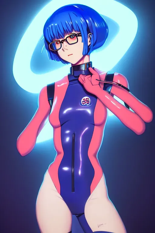 Image similar to a fullbody portrait of rei ayanami evangelion neon genesis : : blue hair, wearing a plug suit, skintight, standing on top of an eva : : by ilya kuvshinov, rossdraws, artgerm, sola digital arts, anti aliasing, raytracing : :