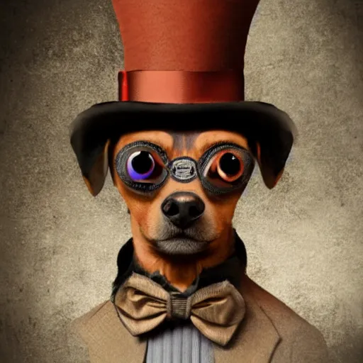 Prompt: portrait of steampunk min pin wearing top hat and monocle, photorealistic, 4k, deviantart