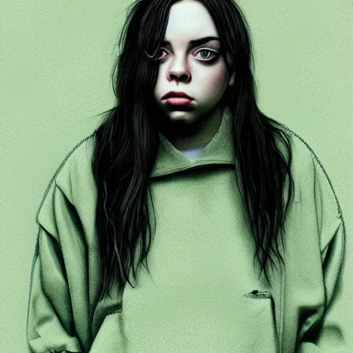 Image similar to cartoon painting of billie eilish by michal karcz