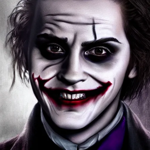 Prompt: Emma Watson as The Joker, highly detailed, realistic face, digital art