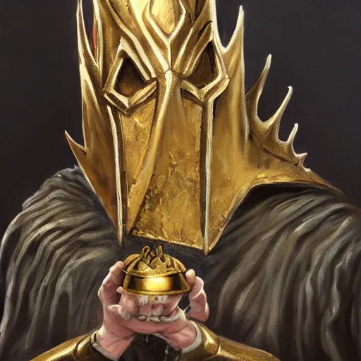 Image similar to an oil painting depicting the Witch King of Angmar, holding gold chains, portrait, high detail, painted my michelangelo, trending on artstation