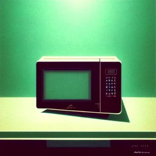 Image similar to a mint condition microwave, from the eighties, from japan, beautiful and aesthetic, close up, intricate, highly detailed, sleek face, smooth, sharp focus, specular light, occlusion shadow, rim light, artgerm, artstation, art by greg rutkowski and ilya kuvshinov and salvador dali, fantasy illustration