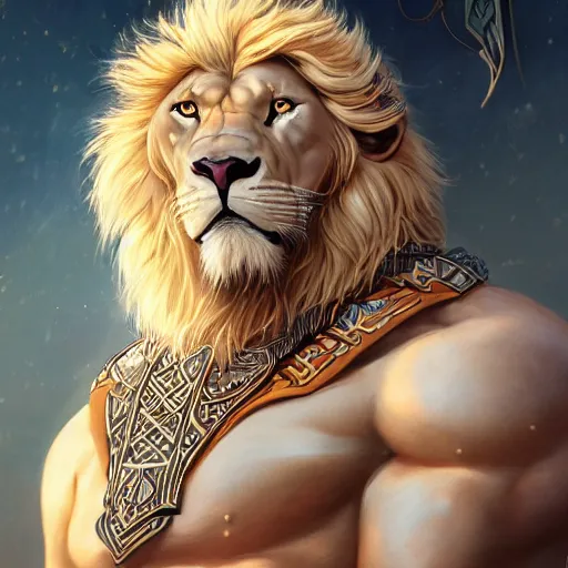 Prompt: aesthetic portrait commission of a albino muscular and attractive anthro lion as a character wearing freemason outfit, hyperdetailed. Character design by charlie bowater, ross tran, artgerm, and makoto shinkai, detailed, inked, western comic book movie poster concept art, award winning painting