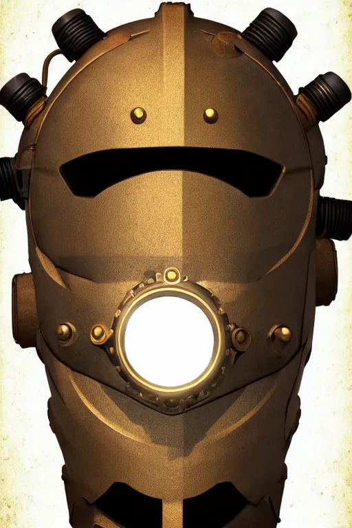 Image similar to steampunk mask minimalist fantasy art robot ninja helmet, global illumination ray tracing hdr fanart arstation by sung choi and eric pfeiffer and gabriel garza and casper konefal radiating a glowing aura