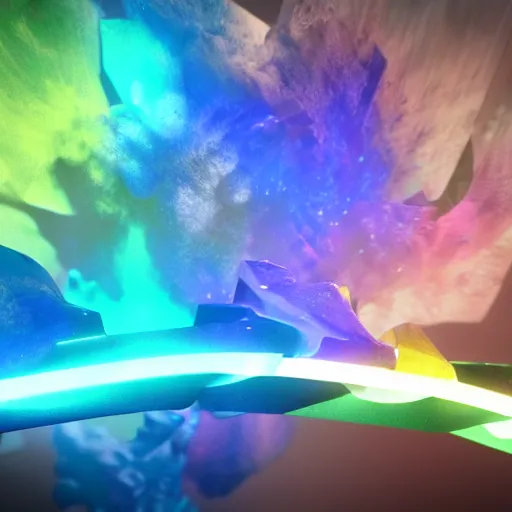 Image similar to a mythic legendary elemental multicolor sword creating a powerful aura, octane render, unreal engine, 3D, 8K, ultra detailed, as coherent as Dall-E 2