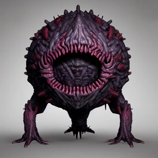 Image similar to of 3 d render, realistic, skin details, an evil beholder creature from d & d