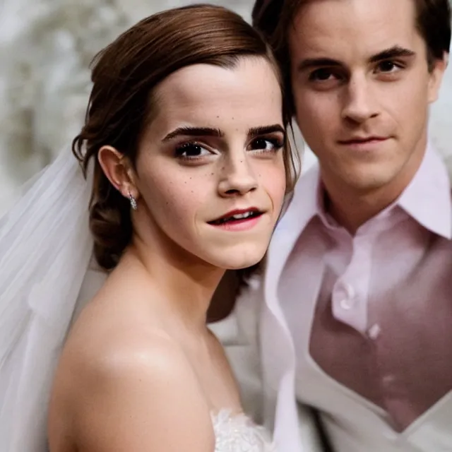 Prompt: emma watson instagram couple's wedding photo shoot, closeup photo