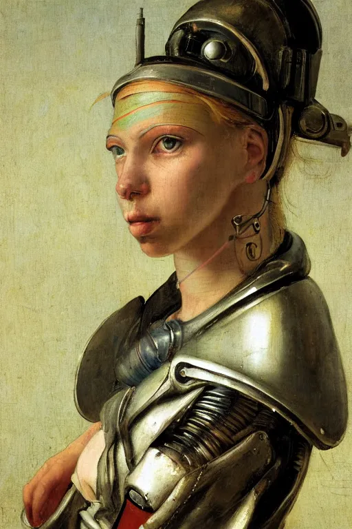 Image similar to a close - up portrait of a cyberpunk cyborg girl, by jan steen, rule of thirds