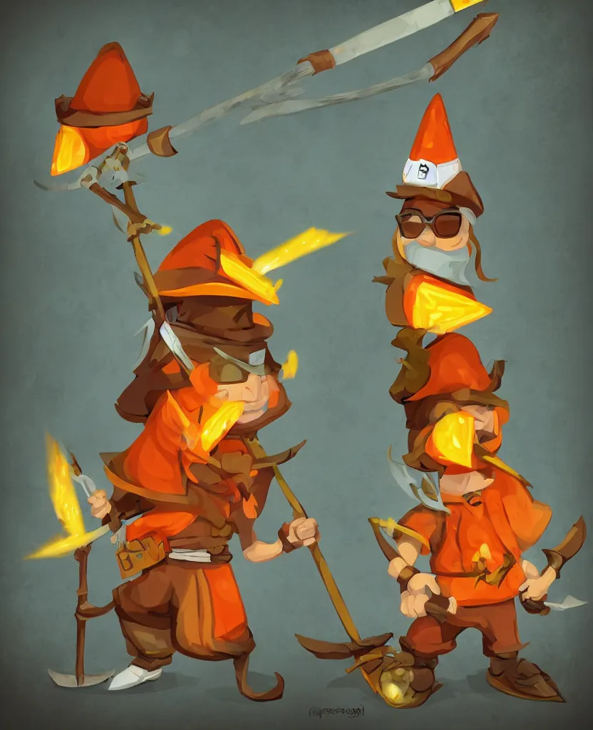 Image similar to a cartoon candy corn character holding a spear and wearing a hat, a character portrait by muggur, trending on deviantart, pop surrealism, 2 d game art, apocalypse art, by by joao artur da silva, tumblr contest winner, shock art