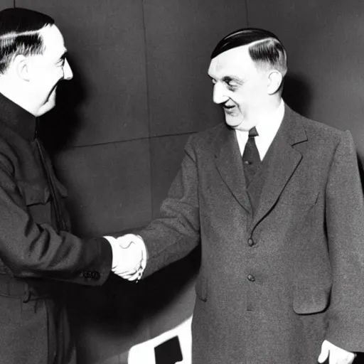 Image similar to Mr Bean shakes hands with Hitler