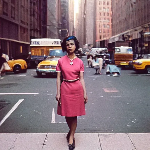 Image similar to medium format portrait of a woman in new york by street photographer, 1 9 6 0 s, stunning portrait featured on unsplash, photographed on colour expired film