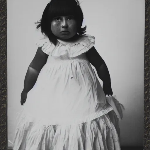 Image similar to A portrait of a grumpy young girl in a frilly dress