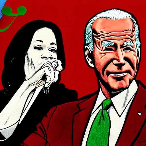 Image similar to The Artwork of R. Crumb and his Cheap Suit - Joe Biden and Kamala Harris, pencil and colored marker artwork, trailer-trash lifestyle