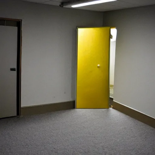 Prompt: Backrooms, old moist carpet, mono-yellow, fluorescent lights