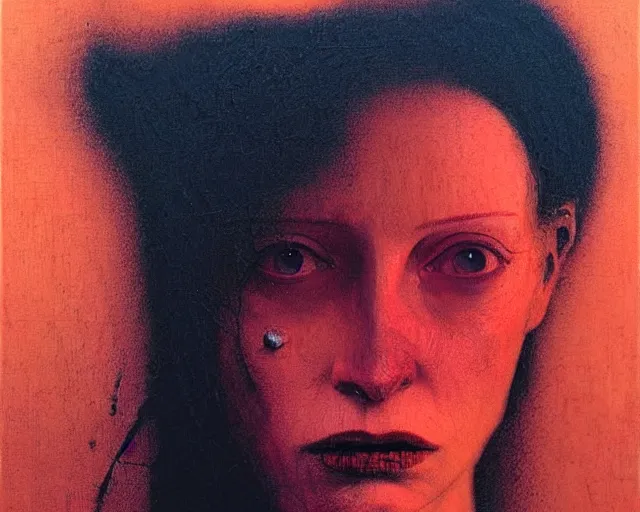 Prompt: by francis bacon, beksinski, mystical redscale photography evocative, expressionism. kat dennings uma thurman christina hendricks tilda swinton