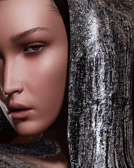 Prompt: a highly detailed metahuman 8 k close up render of bella hadid in iris van herpen agent provacateur made in unreal engine 4