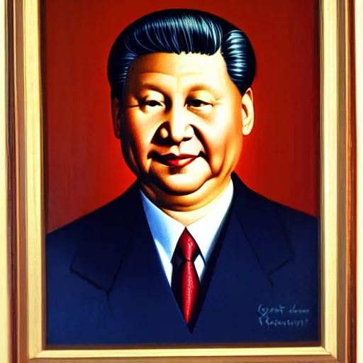 Prompt: Xi JinPing smiling portrait by Grant Wood.