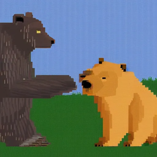 Prompt: an American Grizzly Bear and a Russian Polar Bear having tea, pixel art, trending on artstation