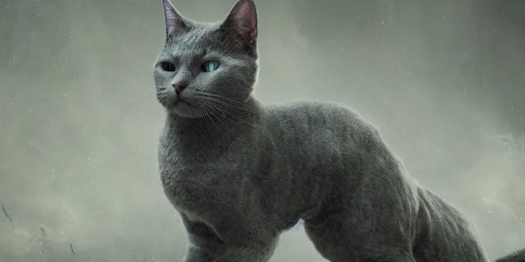 Prompt: russian blue cat being mutated by radiation, oil on canvas, realism, spooky, 4 k, realistic 4 k octane beautifully detailed render, 4 k post - processing, highly detailed, intricate complexity, epic composition, magical atmosphere, cinematic lighting, masterpiece, ultra hd