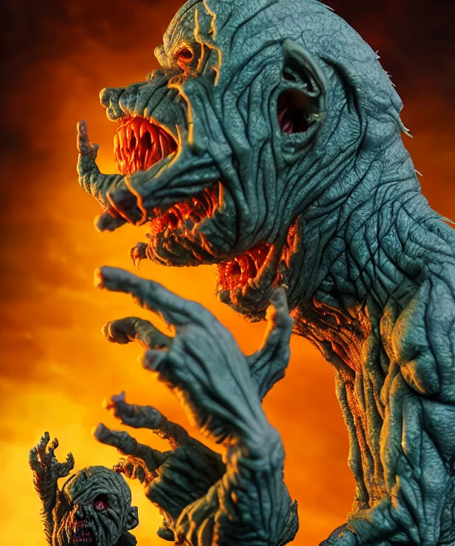 Image similar to hyperrealistic rendering, epic boss battle, cronenberg flesh monster ted cruz, by art of skinner and richard corben, product photography, collectible action figure, sofubi, hottoys, storm clouds, outside, lightning