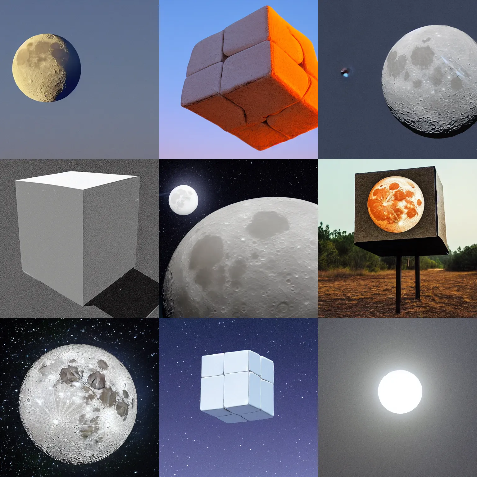 Prompt: photo of a cube shaped moon