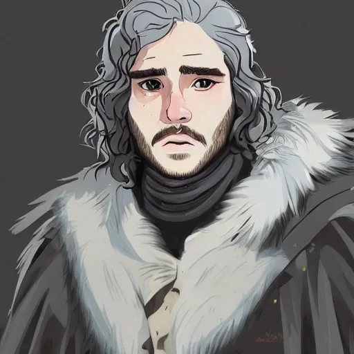 Image similar to john snow with Studio Ghibli art style, artstation hall of fame gallery, editors choice, #1 digital painting of all time, most beautiful image ever created, emotionally evocative, greatest art ever made, lifetime achievement magnum opus masterpiece, the most amazing breathtaking image with the deepest message ever painted, a thing of beauty beyond imagination or words