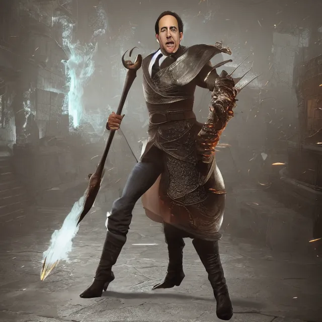 Image similar to jerry seinfeld reimagined as a boss in dark souls, dark cinematic, volumetric, realistic, cinematic lighting, ray tracing, unreal engine 5, unreal engine render, octane render, hyper realistic, photo, 8 k