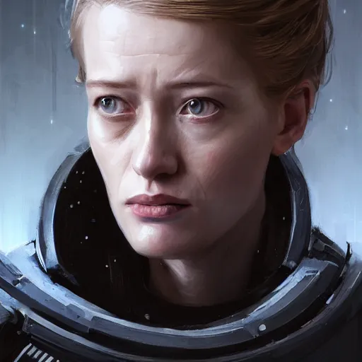 Image similar to portrait of a woman by greg rutkowski, she looks like mackenzie davis but old, impeccable military composure, wearing tactical gear of the galactic alliance, star wars expanded universe, she is about 6 0 years old, highly detailed portrait, digital painting, artstation, concept art, smooth, sharp foccus ilustration, artstation hq