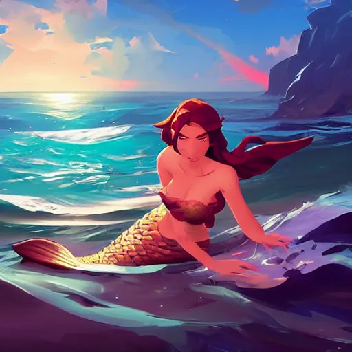 Image similar to painting mermaid treasure on sea of thieves game avatar hero smooth face median photoshop filter cutout vector, behance hd by jesper ejsing, by rhads, makoto shinkai and lois van baarle, ilya kuvshinov, rossdraws global illumination