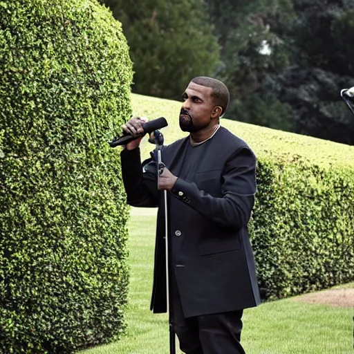 Image similar to president kanye west giving a speech at the white house