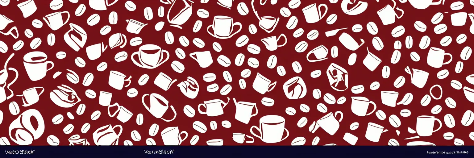 Image similar to seamless pattern design, coffee and guitar, vector, simple, red and white,