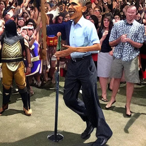 Prompt: barack obama cosplaying a clash of clans barbarian,