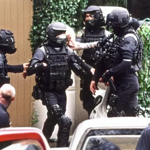 Image similar to michael jackson getting raided by swat team