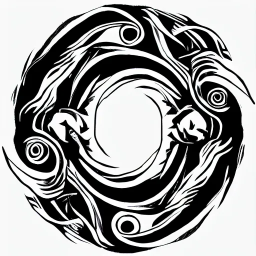 Prompt: a black and white ouroboros drawing