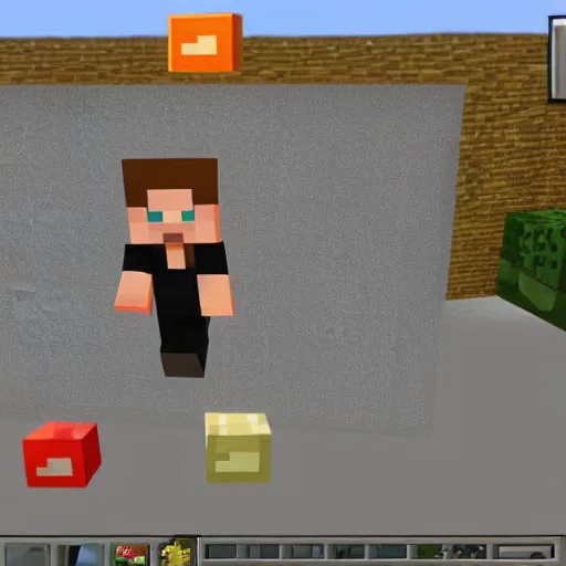 Image similar to minecraft steve coming out of the computer screen