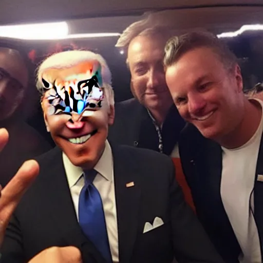 Image similar to joe biden accidentally leaves flash on when taking a selfie, gets blinded by the light