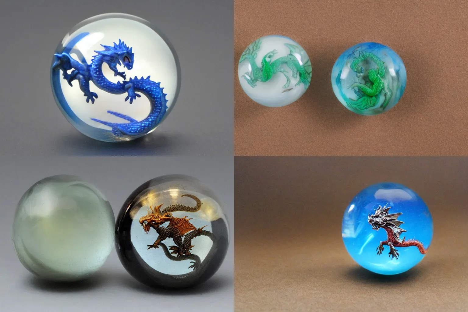 Prompt: glass marble with a tiny dragon inside