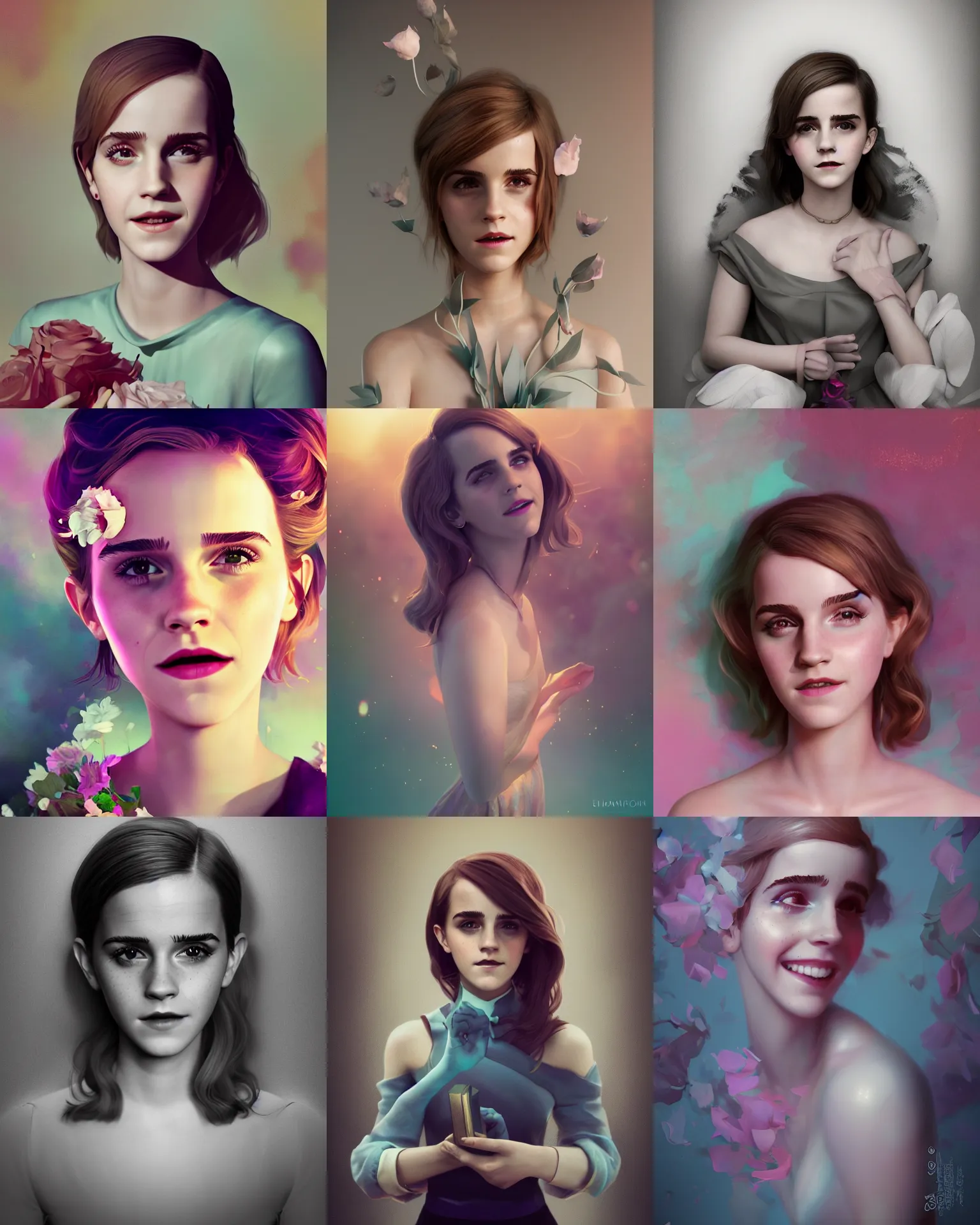 Prompt: Photolab, Lightroom, 4K, Dolby Vision, Photography Award, beautiful full body Emma Watson smiling, photograph by lois van baarle, loish and ross tran and rossdraws, 3D unreal 5, DAZ, hyperrealistic, octane render, Cecil Beaton