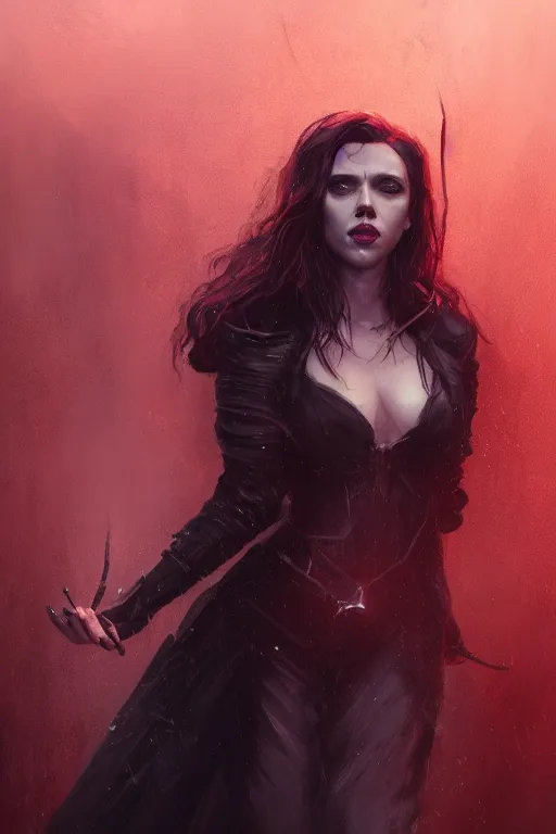 Image similar to a fancy portrait of a Scarlett Johansson as horrific lady death by Greg Rutkowski, Sung Choi, Mitchell Mohrhauser, Maciej Kuciara, Johnson Ting, Maxim Verehin, Peter Konig, final fantasy , mythical, 8k photorealistic, cinematic lighting, HD, high details, atmospheric,