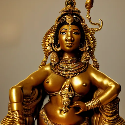 Prompt: a statue of nicki minaj as a fertility goddess, hinduism, gold, ultra realistic, intricate, epic lighting, futuristic, 8 k resolution