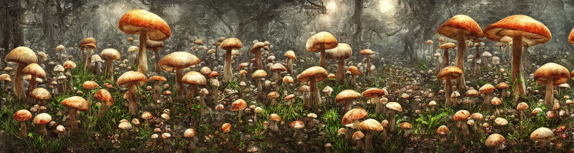 Image similar to Mushroom farm, hyper realistic, photo realism, trending on art station, digital art, maximalist, in the style of Mario Martinez