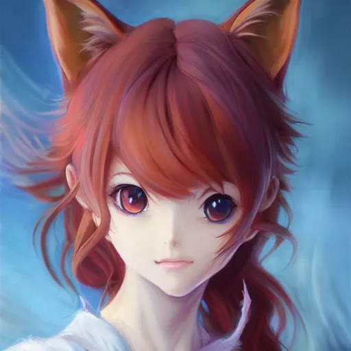 Image similar to anime portrait of a fox girl by Stanley Artgerm Lau, WLOP, Rossdraws, James Jean, Andrei Riabovitchev, Marc Simonetti, and Sakimichan, trending on artstation