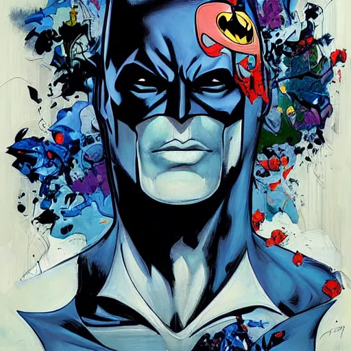 Image similar to a painting by James Jean about Batman, cover art, elegant