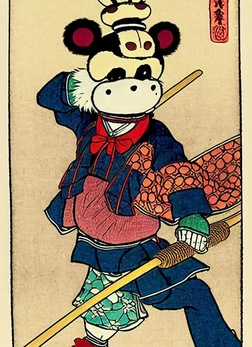 Image similar to freddy fazbear as a yokai illustrated by kawanabe kyosai and toriyama sekien