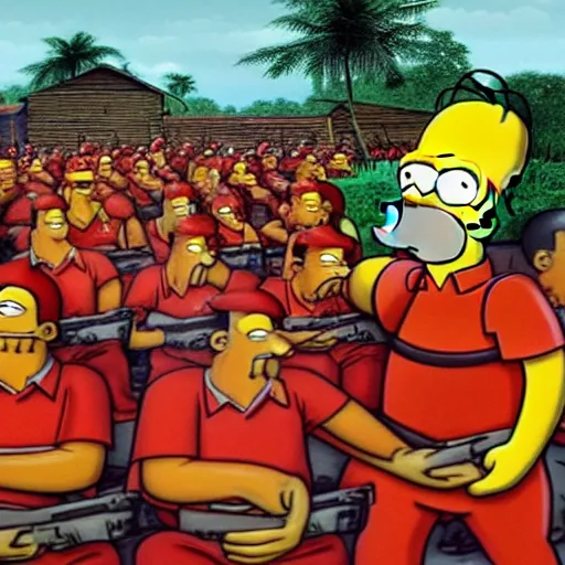 Prompt: Homer Simpson joins the Vietcong red army in the Vietnam war, Real Event, Historical Event, Realistic, HDR, Clear Image,