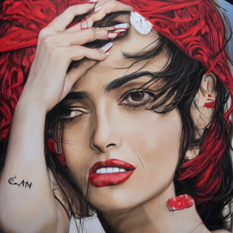 Image similar to Street-art portrait of salma hayek in style of Etam Cru, photorealism